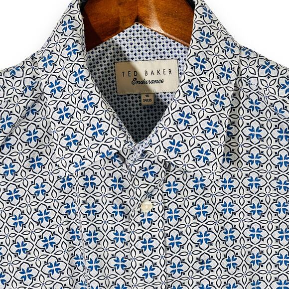 Ted Baker Blue Geometric Button Down Shirt Long Sleeve Modern Heritage XL - Picture 5 of 9